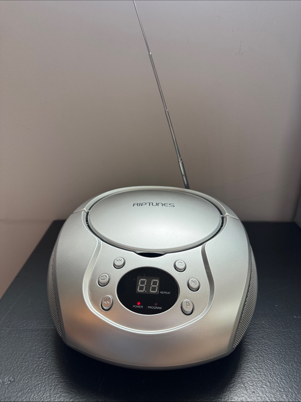 RipTunes Portable CD Player Boombox with AM/FM Radio - Silver